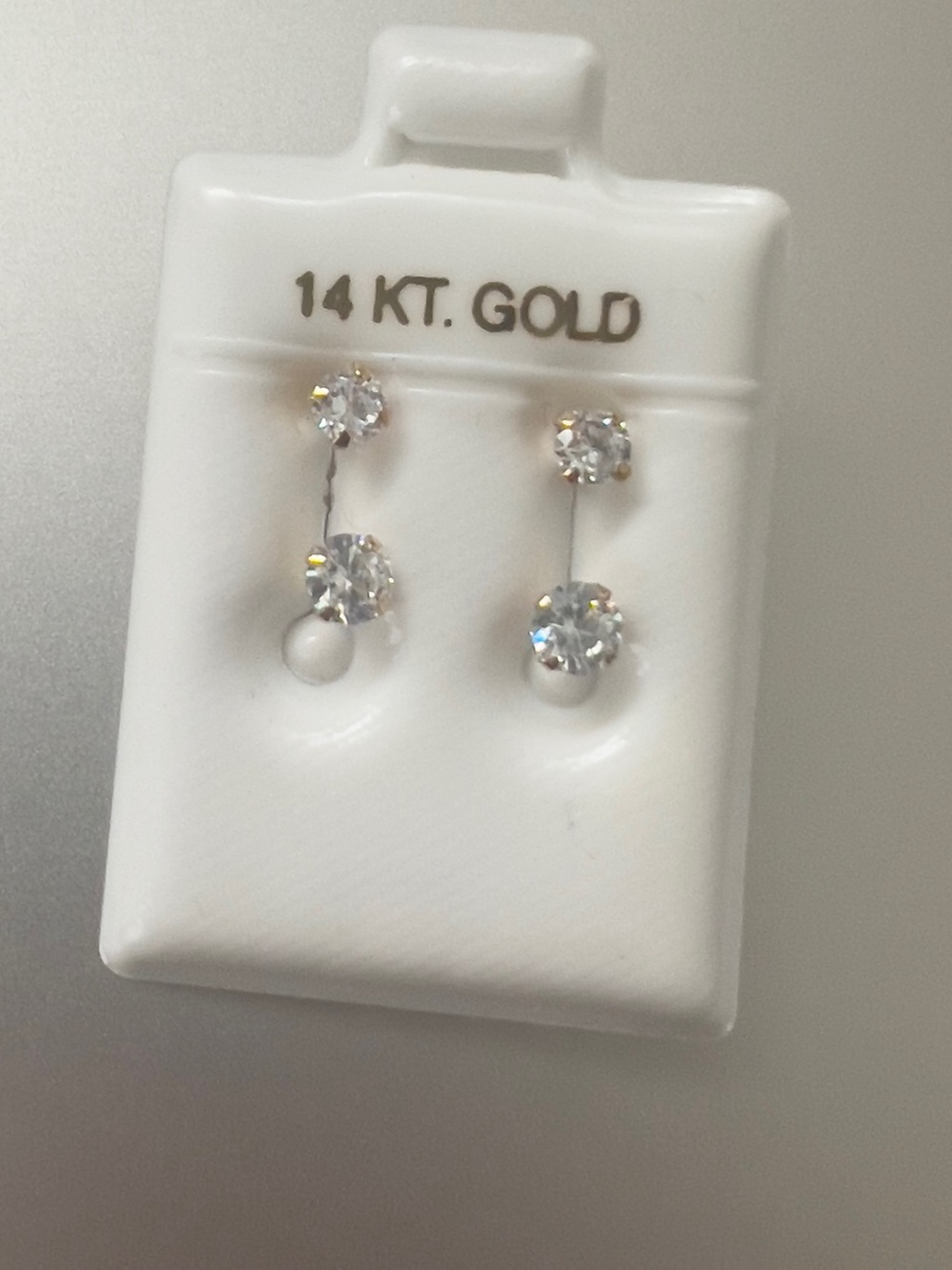 14K Gold Double Drop Cubic Zirconia Earrings - White/Silver